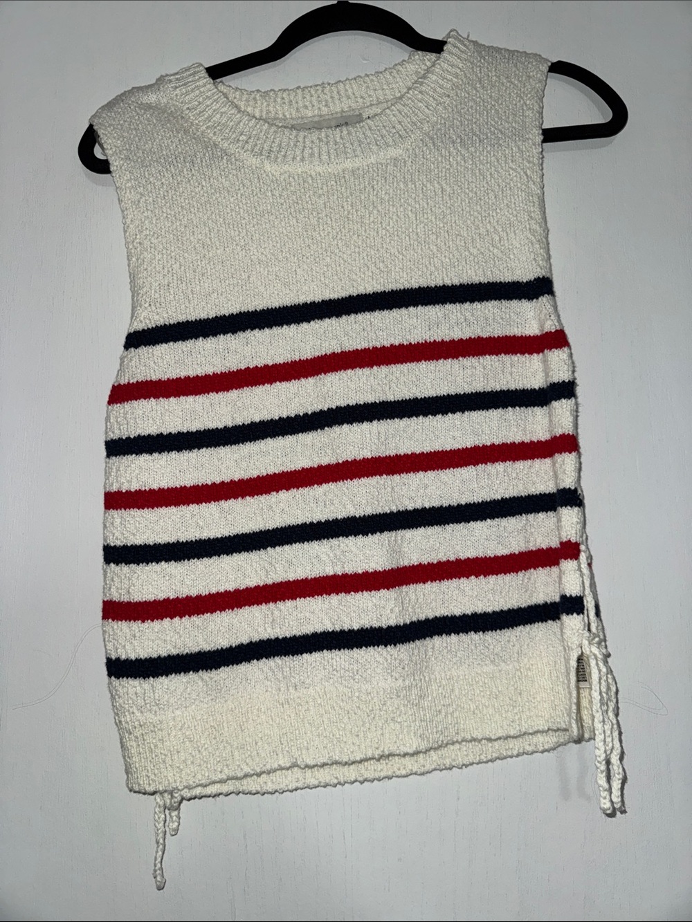 Francesca's Collections Cream Knit Tank with Navy & Red Stripes
